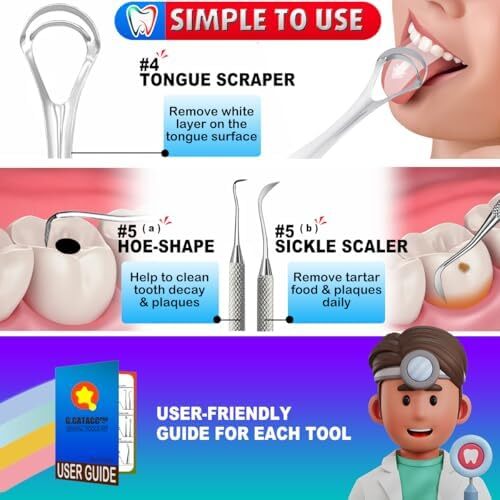 Dental Tools Teeth Cleaning Kit Stainless Steel Pick Mouth Mirror Tartar Remover - Picture 7 of 8