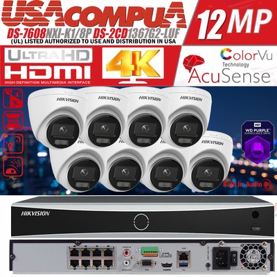 HIKVISION NVR 8CH 4K 8MP DS-7608NXI-K1/8P DS-2CD1367G2-LUF IP Camera System  Lot