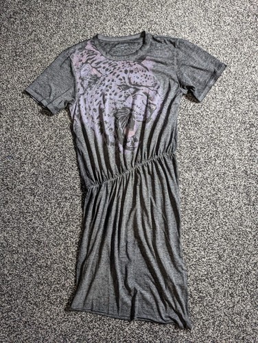Allsaints Sabre Nandi T-Shirt Kleid Medium Grau Tiger Print Grunge