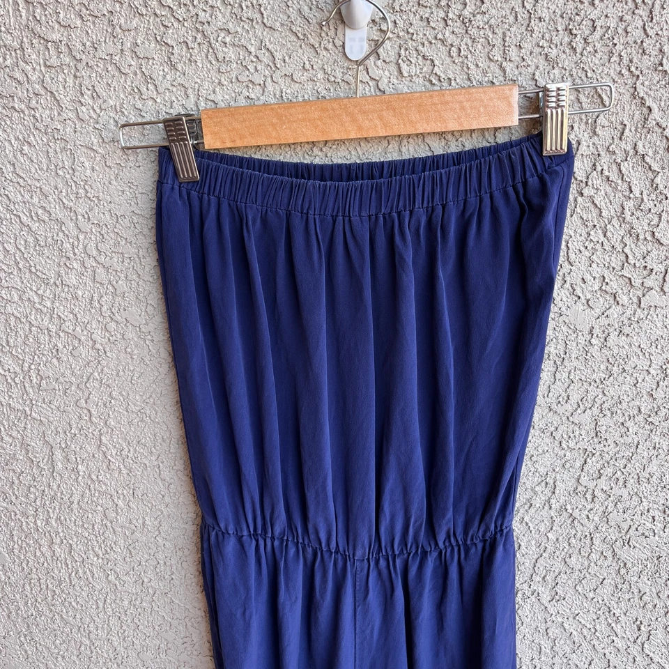 Mono Karina Grimaldi para mujer 100 % seda bolsillos sin tirantes azul marino suave talla M Foto 2 de 4