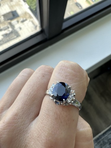 Platinum Diamond & Sapphire Ring 1.62tcw - Picture 6 of 8