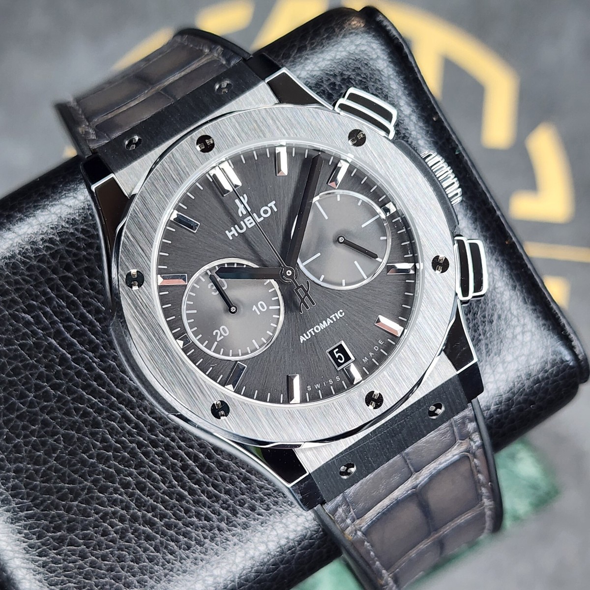 MINT HUBLOT CLASSIC FUSION 45MM CHRONO RHODIUM RACING GREY