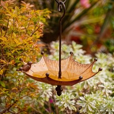 Unique Rustic In Brown Metal Umbrella Bird Feeder for Outdoor Garden Nature Bird