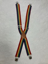 Vintage Rainbow Striped Suspenders Unisex Clip 2  Wide Mork And Mindy   Clown