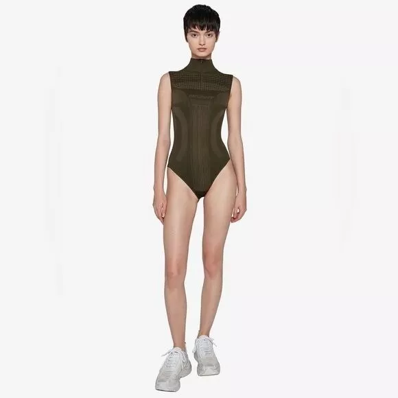 MISBHV Sport Europa Quarter-Zip Bodysuit Olive Green Sz M