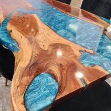36"x24" Blue Resin River Epoxy Coffee Table Top  Live Edge Walnut Countertops