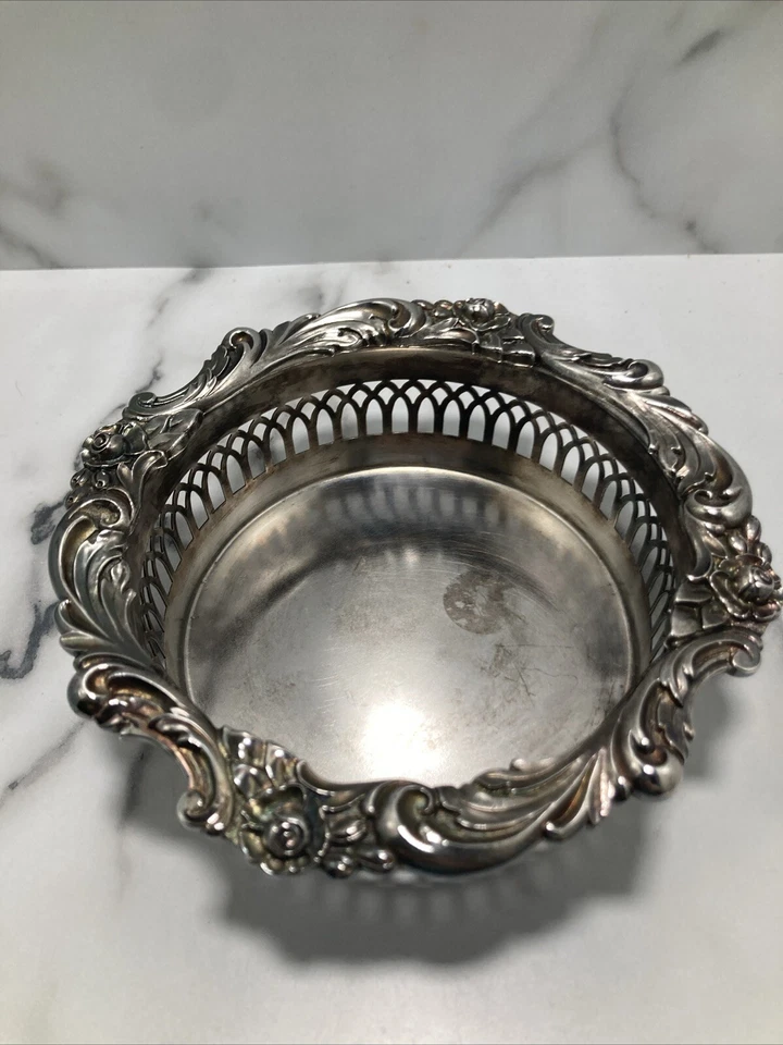 Botella de vino vintage Lunt plateada posavasos elocuencia floral 5,5" sin corcho Foto 4 de 4