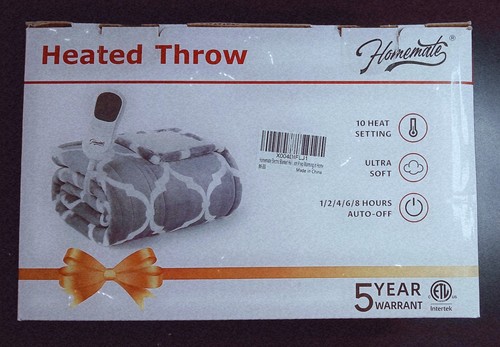 NEW! Homemate Gray & White Ultra Soft 50" X 60" 10 Setting Heated Throw Blanket