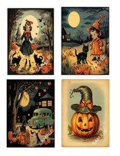 4 Halloween Vintage Collage Sheet Scrapbooks Junk Journals Card Making 299NJ