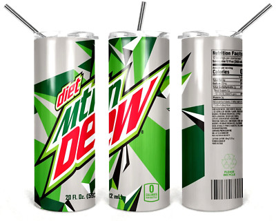 Diet Mountain Dew Multicolor 20 oz Insulated Tumbler Box Lid Clear Straw New 