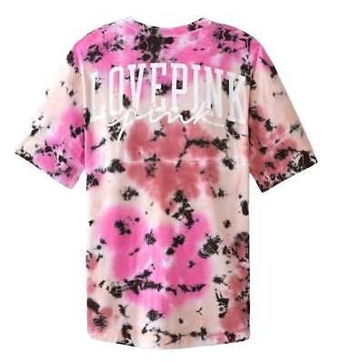 Victoria's Secret Pink Varsity Tee Short Sleeve Crew Misty Rose Tie Dye New