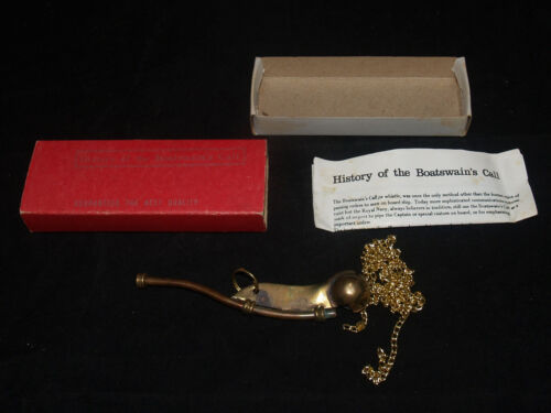 VINTAGE BRASS BOATSWAIN'S CALL NAUTICAL MARITIME IN BOX REPRODUCTION - Picture 1 of 5