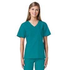 Maevn Women Teal Scrub Top 1626 Core 3 Pocket Curved V-Neck Sizes XXS to 2XL