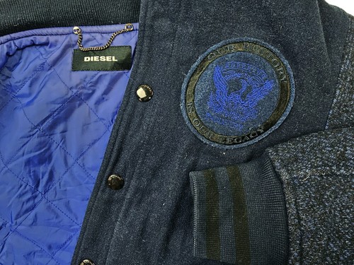 *HOT AUTHENTIC Men's DIESEL VARSITY SPORTS BOMBER LINED NAVY Blue WOOL Jacket XS - Picture 8 of 17