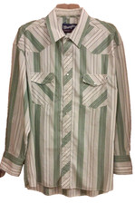 Wrangler Western Shirt White Green Stripe Pearl Snaps Men's Size XL 17-34