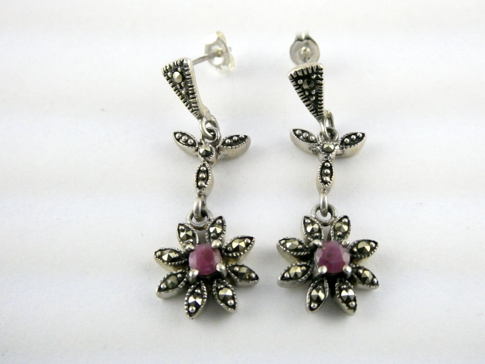 Sterling Silver Rough Pink Red Ruby and Marcasite… - image 5