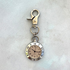 Retro Quartz Pocket Watch Keychain Silver Roman Dial Clip-On Functional
