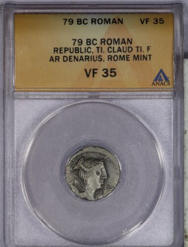 79 BC Roman Republic Claud AR Denarius ANACS VF35 B-14
