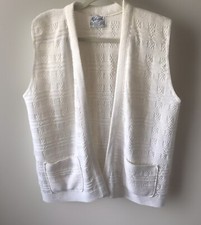 Milrank Vintage Ivory Open Knit Front Sweater Vest Sz M Grandma Core USA