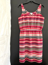 Ann Taylor LOFT Sleeveless Pink Striped Tank Dress elastic waist lined size 6