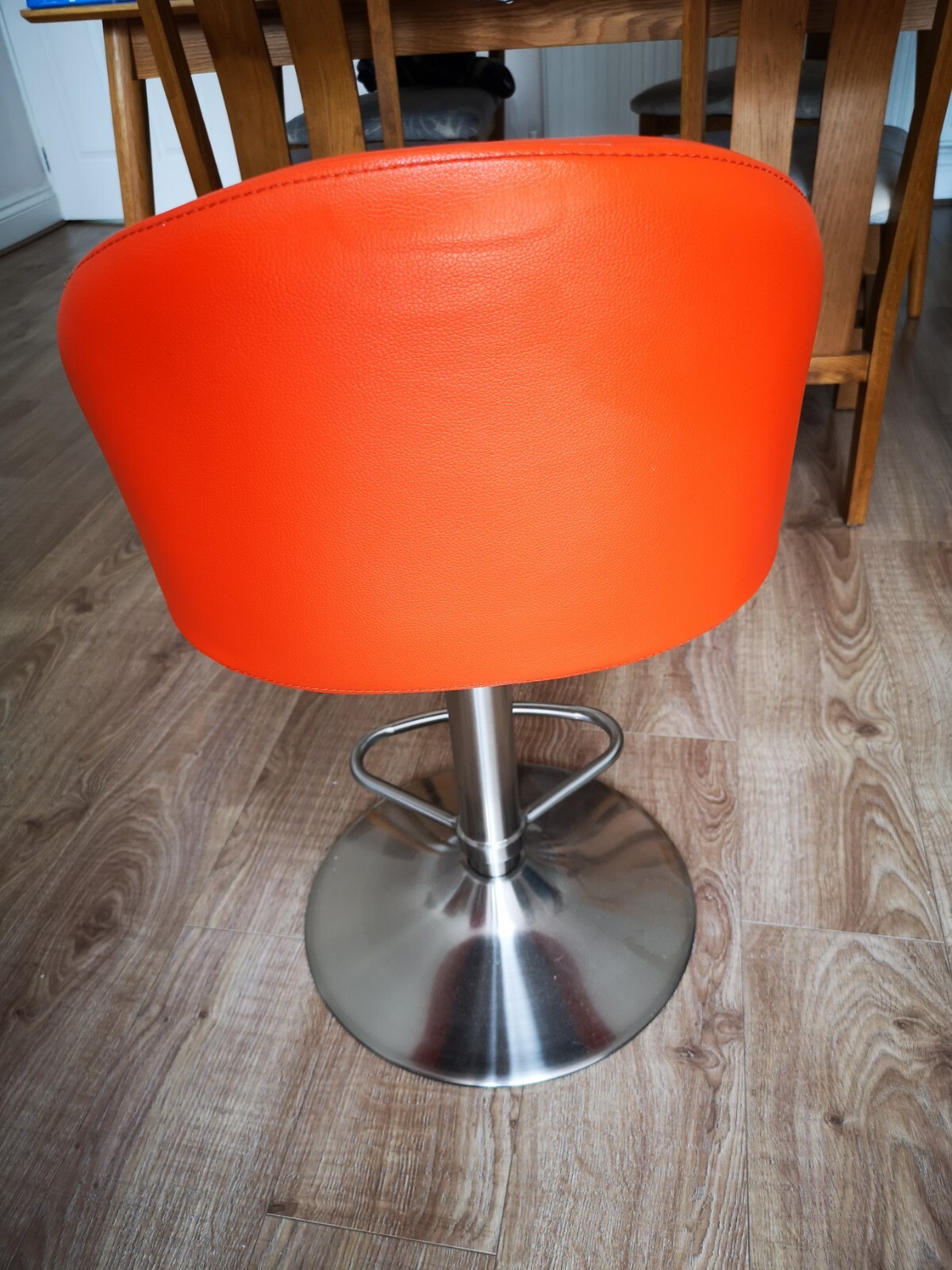 Brushed Steel, faux leather, Breakfast Bar Stools Orange x 4, used eBay