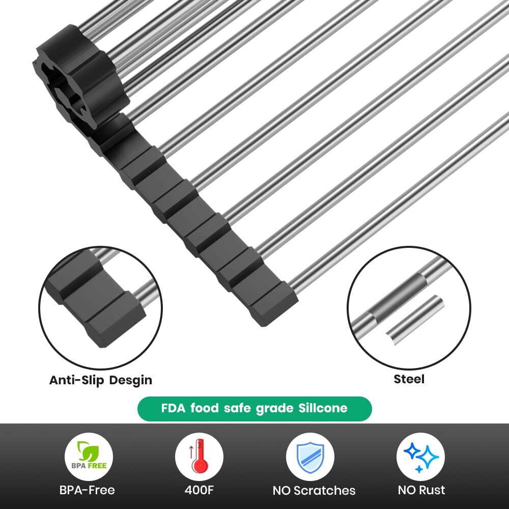 Roll Up Dish Drying Rack Stainless Kitchen Accessories Foldable Dish Rack Antisl