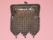 Charming Antique Victorian Silver Plate Mesh Coin Purse  Flower  Bird Frame