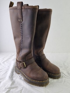 Dr. Martens Anistone Knee High Crazy Horse Biker Boots Brown Size UK 4 Used