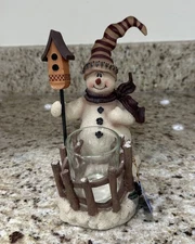 Crazy Mountain Tea Light Candle Holder Snowman Bird House Christmas Decor