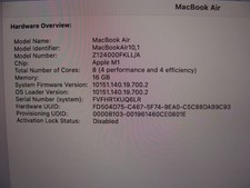 Apple MacBook Air 13.3" M1 (2020) 8CPU 7GPU 3.2Ghz MGN63LL A 19