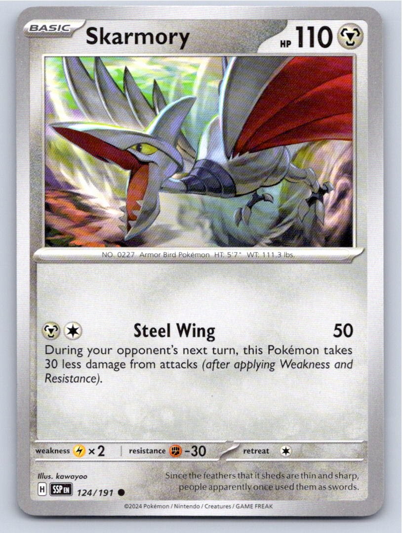 2024 POKEMON SKARMORY SURGING SPARKS 124/191 COMMON NM A52640 FREE S&H