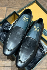 MENS black leather slip on smart loafers. perfect for work school RRP £50 MIKA