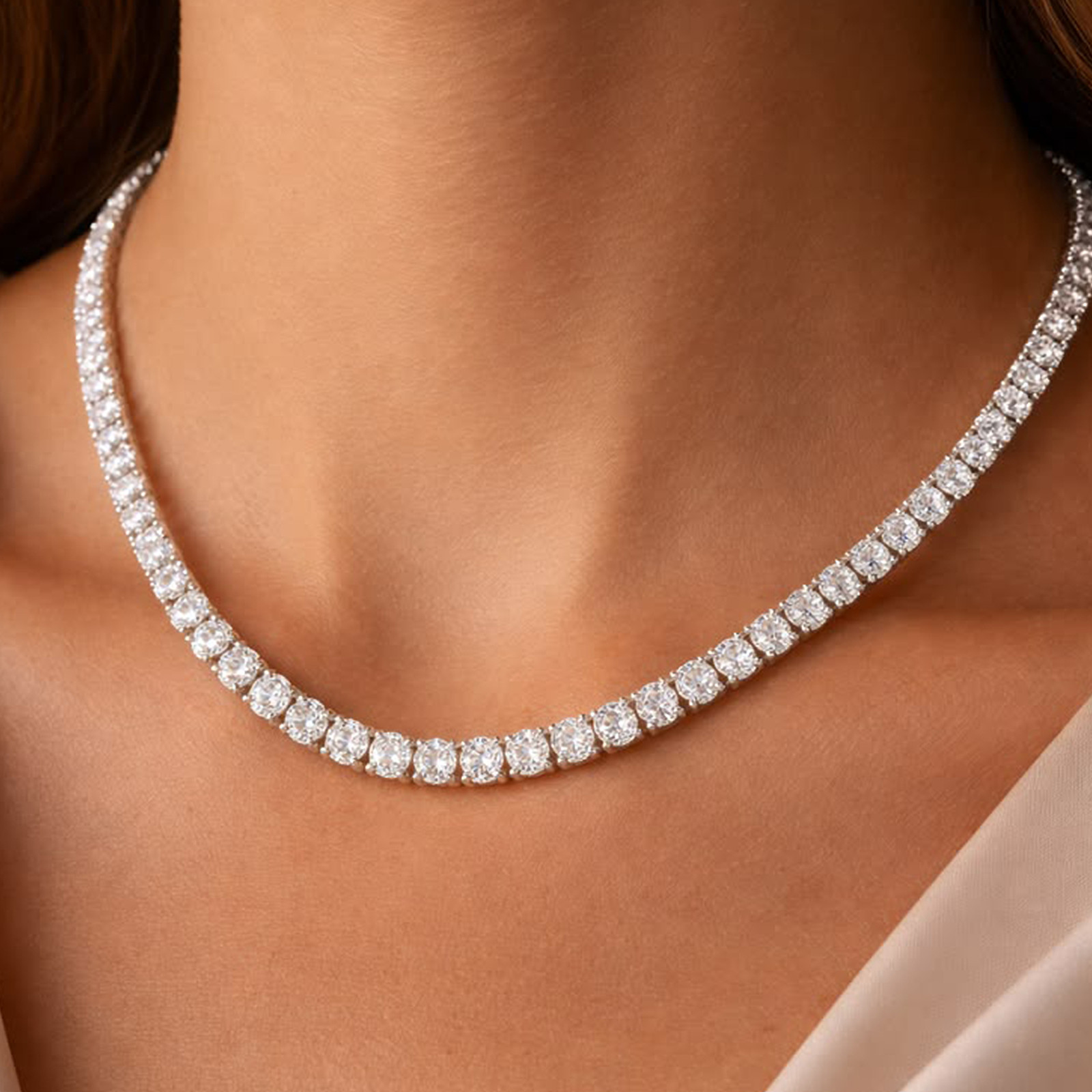 Lab Grown 40 Carat Round Cut Diamond Certified Women Necklace 14k White Gold CVD image 2