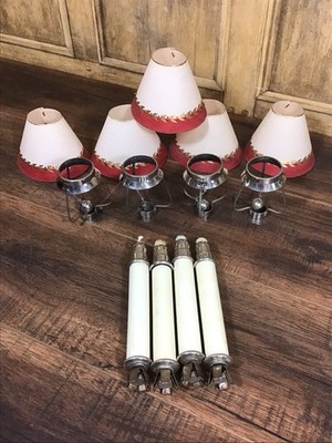 4 ANTIKE GRÜNE ARKTISCHE KERZENLAMPEN KOMPLETT MIT ORIGINALSCHIRMEN ANFANG 20. JH.