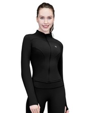 Women's Slim Fit Full Zip Yoga Jacket with Thumb Holes, Lightweight Stand Col...