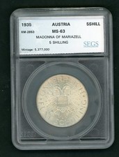 AUSTRIA 5 SHILLING 1935 SILVER COIN KM # 2853 (0.4027oz) AS SHOWN