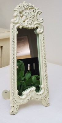 Vtg Cast Iron Victorian Vanity Dresser Mirror Iron Art Easel - Shabby Chic Cream