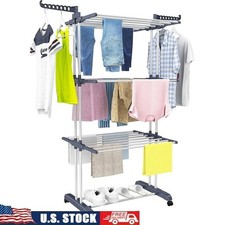 Oversized 4-Tier Clothes Drying Rack Folding Stainless Steel Laundry Organizer
