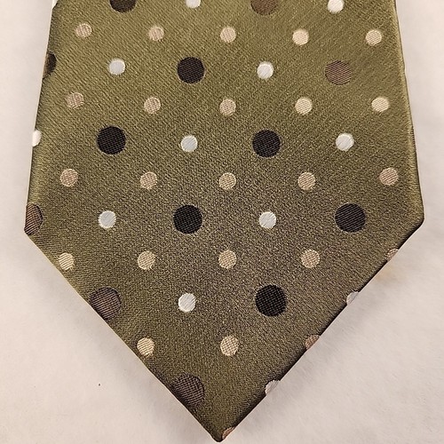 Geoffrey Beene Olive Green Polka Dot 100% Silk Necktie Tie