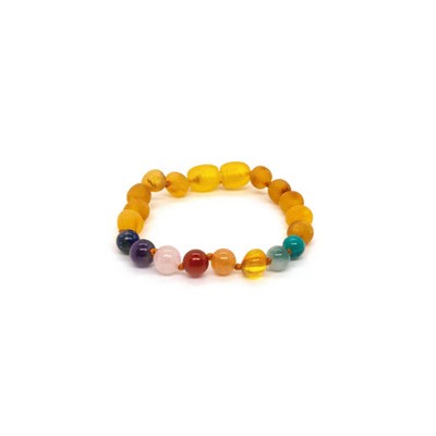 5.5 Half Baltic Amber Bracelet Rainbow Raw Honey Cherry Pink Amethyst