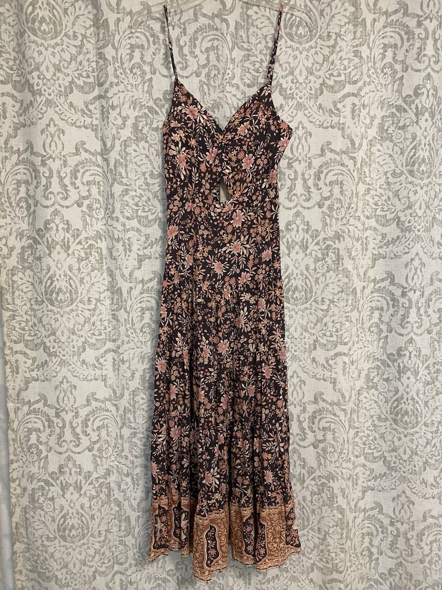 Iris Maxi The Label Floral Bird Rayon Spaghetti Strap Maxi Dress Black Pink  S | eBay