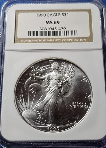 A 1990 $1 American Silver Eagle NGC MS69 Brown Label