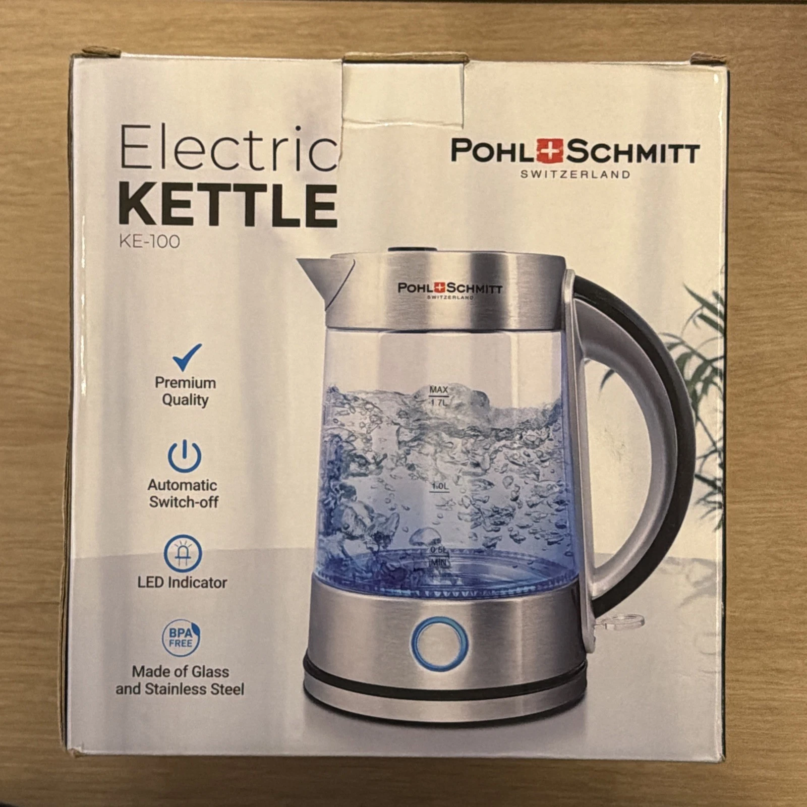 POHL SCHMITT ELECTRIC GLASS KETTLE KE-100 SWITZERLAND FAST 1500 WATTS