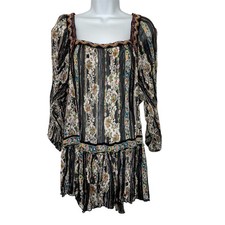 Free People Dance Magic Sheer Metallic Floral Embroidered Dress (S)