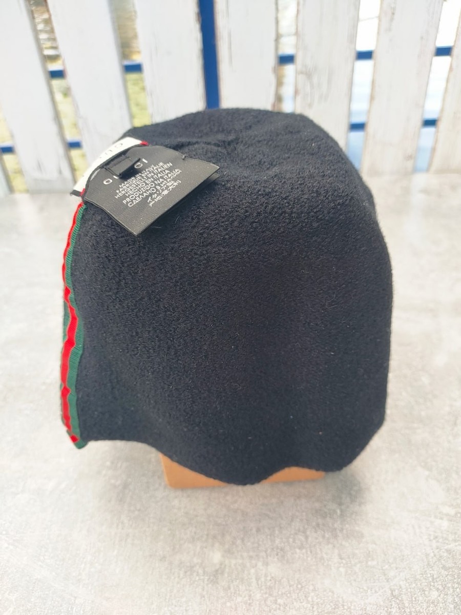 Gucci Black Wool Beanie Hat – Made in Italy – Red/Green Web  display picture 2
