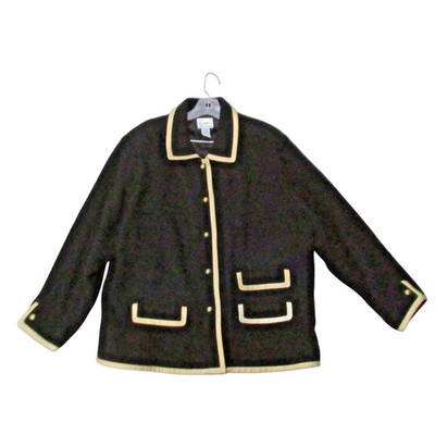 Linea Louis Dell'Olio Womens 3X Black Boiled Wool Knit Blazer Gold Leather Trim