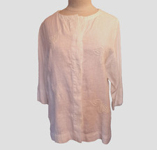 💙 Damen Leinen Bluse Weiß Bestickt Josi Backstage Leichtes Jäckchen   36,38,S