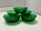 Vintage Anchor Hocking Green Sandwich Pattern Dessert Bowls Set Of 5