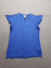 Liz Claiborne Women Tops S Royal Blue Cap Sleeve Front Keyhole Comfort Casual