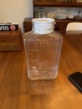 Vintage ARC France Refrigerator Pitcher Ribbed Glass W Plastic Lid 2qt